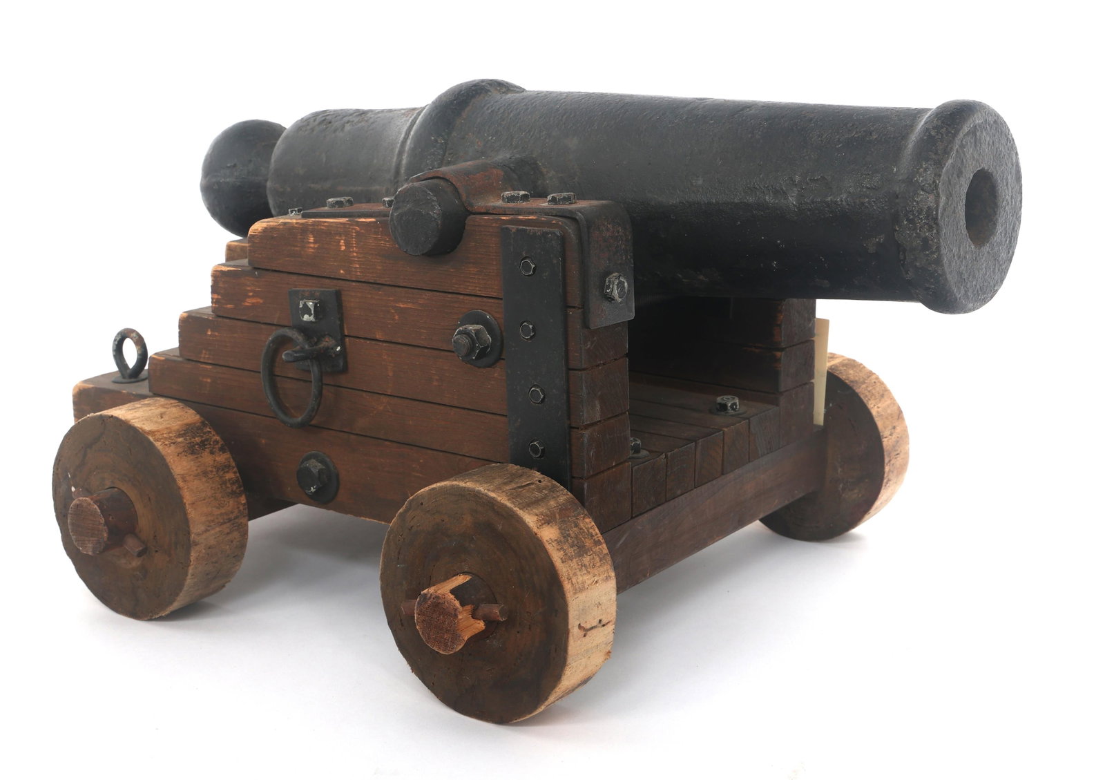 IRON SIGNAL CANNON ON WOODEN CARRIAGE (1 of 6)