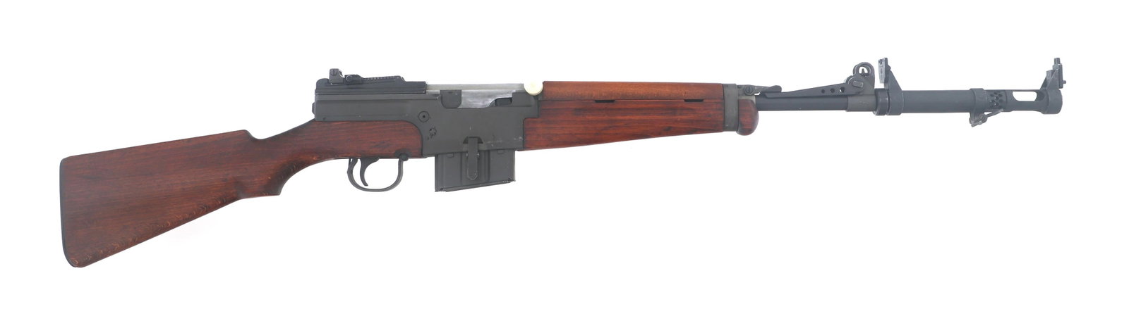 FRENCH MAS MODEL 1949/56 7.5x54mm CALIBER RIFLE: FRENCH MAS MODEL 1949/56 7.5x54mm CALIBER RIFLE French MAS Model 1949-56 7.5x54mm caliber semi-automatic rifle. CAI import mark. Left side of receiver stamped MAS Mle 1949-56 / Cal. 7.5 and P82. Seria