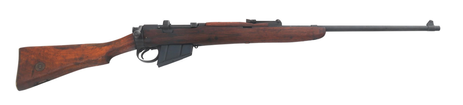 SPORTERIZED LITHGOW SHT.LE III* 303 CALIBER RIFLE: SPORTERIZED LITHGOW SHT.LE III* 303 CALIBER RIFLE Sporterized Australian Lithgow Model Sht.LE III* .303 British caliber rifle. D Broad Arrow D stamped on top of receiver. Adjustable rear sight. Wood s