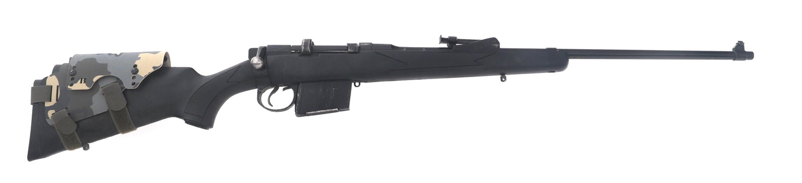 SPORTERIZED ISHAPORE MODEL 2A1 7.62mm CAL RIFLE: SPORTERIZED ISHAPORE MODEL 2A1 7.62mm CAL RIFLE Sporterized Indian Ishapore Model 2A1 7.62x51mm caliber bolt action rifle. Composite sporter stock. One magazine. Additional wood buttstock, forestock, 