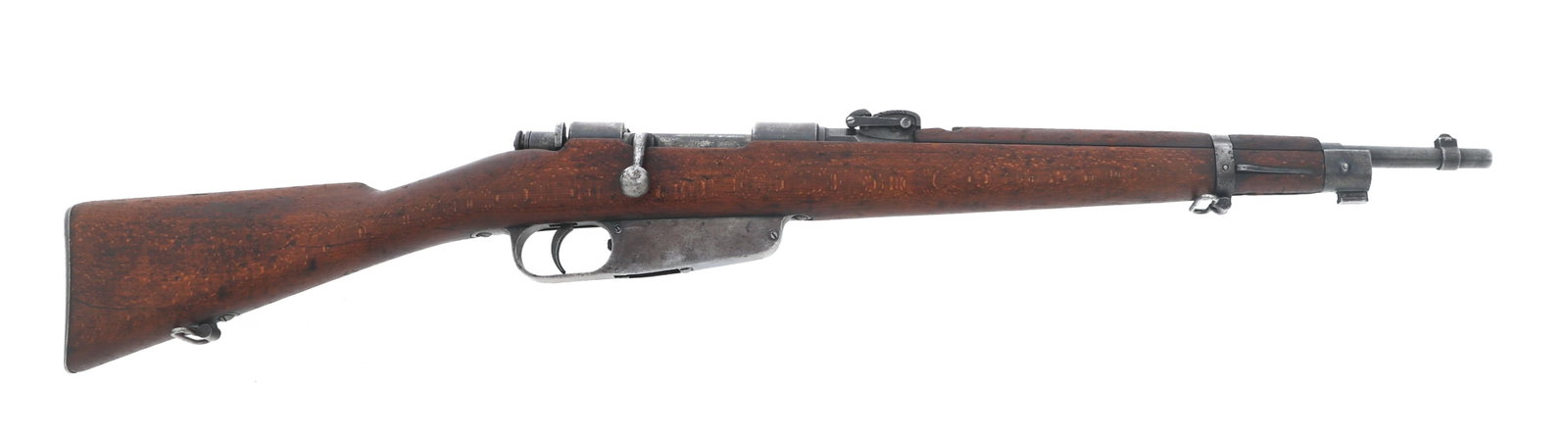 BERETTA MODEL1891/24 6.5mm CALIBER RIFLE: BERETTA MODEL1891/24 6.5mm CALIBER RIFLE Beretta Model 1891/24 6.5mm caliber bolt action rifle. Import stamped CAI. Barrel stamped Beretta Gardone 1932X. Left side of stock stamped 2504 with a crown o