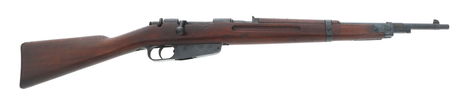 WWII ITALIAN GARDONE MODEL 1938 7.35mm CAL CARBINE: WWII ITALIAN GARDONE MODEL 1938 7.35mm CAL CARBINE WWII Italian Gardone Model 1938 7.35mm caliber bolt action carbine. No import stamp. Barrel stamped Gardone VT 39-XVI. Stock stamped QB 5452 with FAT