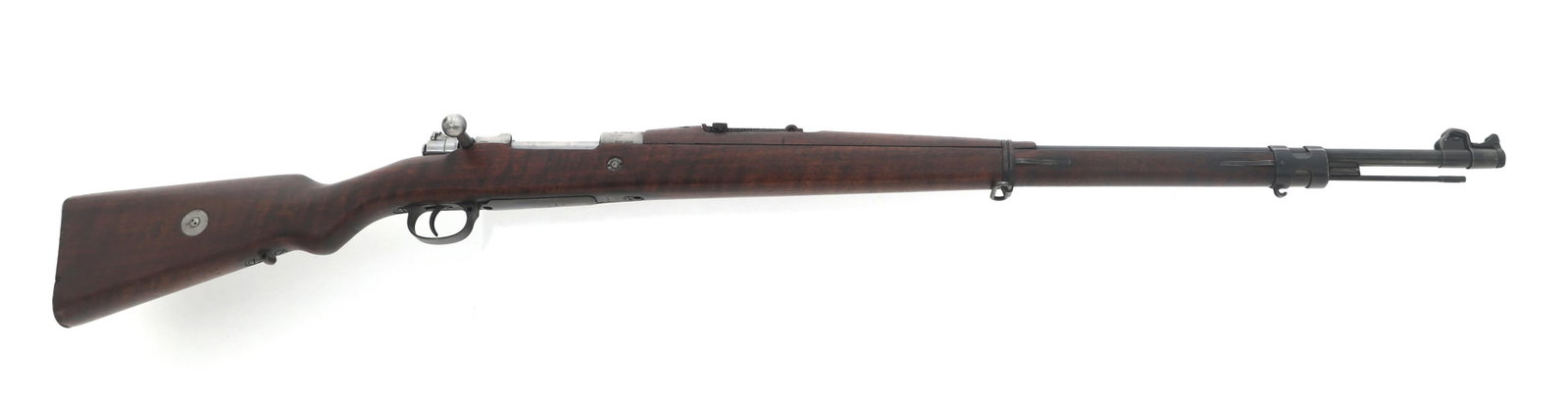 BRAZILIAN DWM MODEL 1908 7X57mm CALIBER RIFLE: BRAZILIAN DWM MODEL 1908 7X57mm CALIBER RIFLE Brazilian DWM Model 1908 7x57mm caliber bolt action Mauser rifle. Import stamped CAI. Brazilian crest stamped on receiver. Serial numbers match on receive