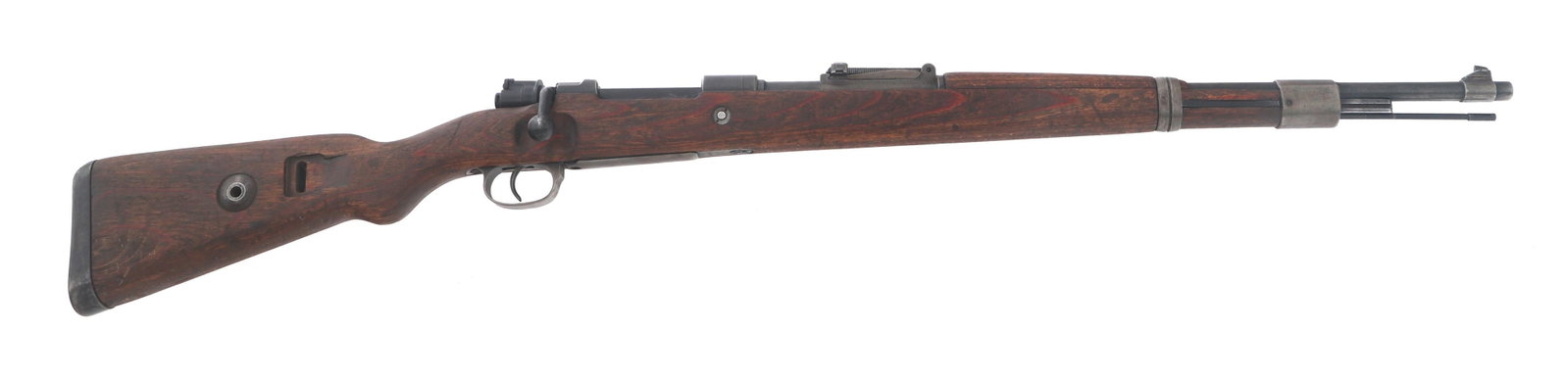 GERMAN GUSTLOFF WERKE MOD 98 7.92mm CAL RIFLE: GERMAN GUSTLOFF WERKE MOD 98 7.92mm CAL RIFLE WWII German bcd Code Gustloff-Werke Model 98 7.92x57mm caliber bolt action rifle. Receiver stamped Waffenamt 135, bcd, and 43. Left barrel stamped Reichsa