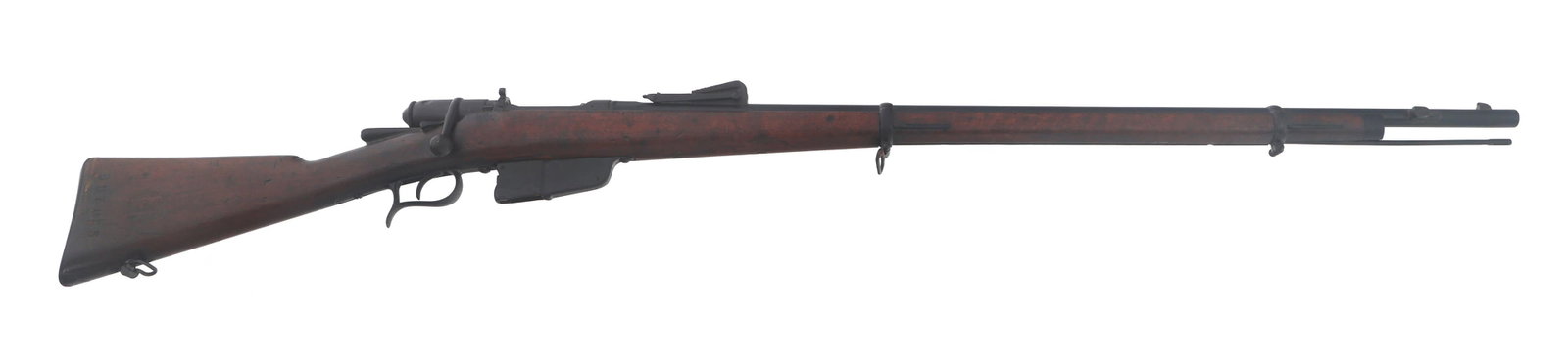 TERNI VETTERLI VITALI MODEL 1870/87/15 6.5mm RIFLE: TERNI VETTERLI VITALI MODEL 1870/87/15 6.5mm RIFLE 1882 Terni Vetterli-Vitali model 1870/87/15 6.5mm caliber rifle. Barrel stamped Terni, 1889, and BH7933. Stock stamped with conversion cartouche and 