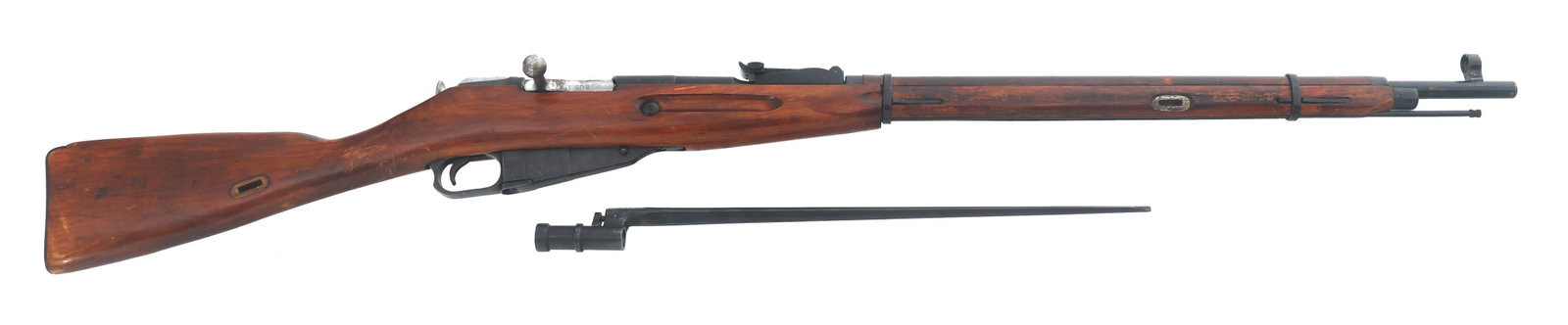 WWII RUSSIAN IZHEVSK MODEL 91/30 7.62x54mmR RIFLE: WWII RUSSIAN IZHEVSK MODEL 91/30 7.62x54mmR RIFLE 1939 Russian Izhevsk Model 91/30 7.62x54mmR caliber bolt action Mosin Nagant rifle. Serial number matches on barrel, bolt, floor plate, butt plate, an