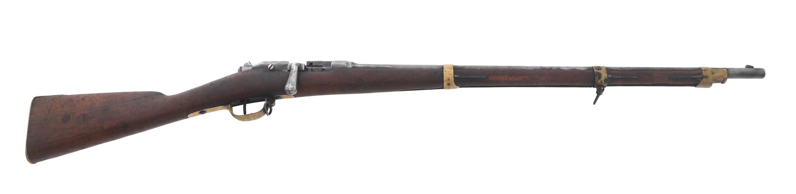 FRENCH ST. ETIENNE MLE 1874 M80 11x59mm CAL RIFLE: FRENCH ST. ETIENNE MLE 1874 M80 11x59mm CAL RIFLE French St Etienne MLE 1874 M80 11x59mm caliber bolt action rifle. Bolt stamped 96918. Firing pin stamped 79156. Missing rear sight. Missing cleaning r