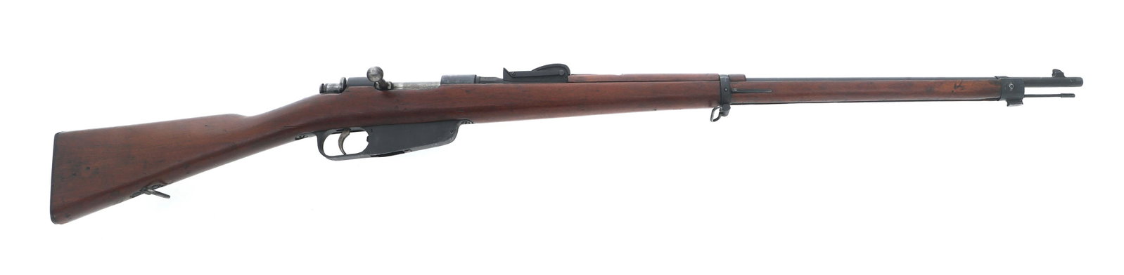 1893 FNA BRESCIA MODEL 1891 6.5mm CALIBER RIFLE: 1893 FNA BRESCIA MODEL 1891 6.5mm CALIBER RIFLE 1893 Italian FNA Brescia Model 1891 6.5mm caliber bolt action rifle. No import stamp. Barrel dated 1893. FAT 1947 stock. Serial numbers match on rear si