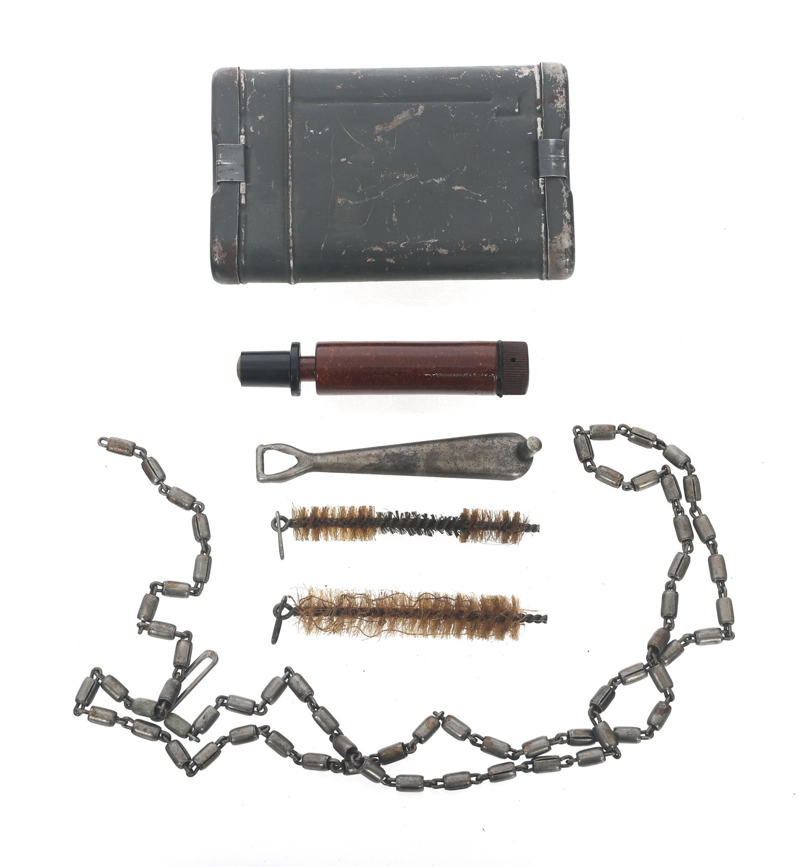 WWII GERMAN cmr CODE HAWING K98 RIFLE CLEANING KIT: WWII GERMAN cmr CODE HAWING K98 RIFLE CLEANING KIT WWII German cmr code Hawing K98 rifle cleaning kit. Lid of box stamped cmr with waffenamt WaA14.