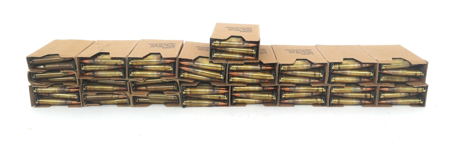 5.56mm CALIBER RIFLE AMMUNITION - 510 ROUNDS: 5.56mm CALIBER RIFLE AMMUNITION - 510 ROUNDS 510 Rounds of 5.56x45mm caliber rifle ammunition on stripper clips. Ammunition can. Caliber / Gauge: 5.56x45mm Weight: 18 Pounds