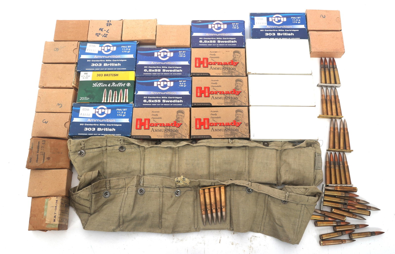RIFLE AMMUNITION - 32 POUNDS TOTAL GROSS WEIGHT: RIFLE AMMUNITION - 32 POUNDS TOTAL GROSS WEIGHT Rifle ammunition - 32 pounds total gross weight. Brands include Selliers & Bellot, PPU, Hornady, and more. Caliber include 7mm Mauser, 303 British, 6.5x