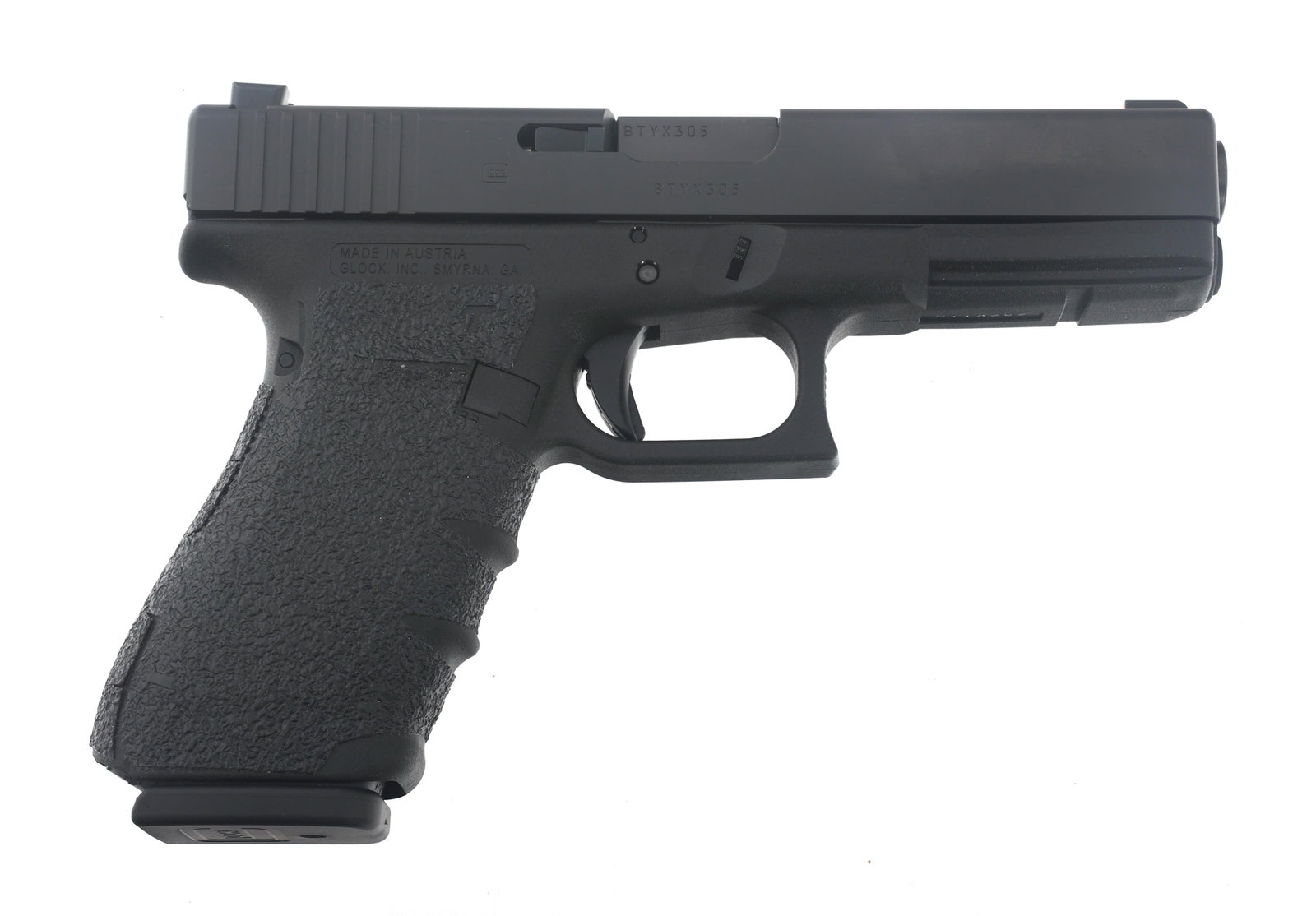 GLOCK MODEL 20 10mm CALIBER SEMI AUTO PISTOL: GLOCK MODEL 20 10mm CALIBER SEMI AUTO PISTOL Glock Model 20 10mm caliber semi automatic pistol. Three dot night sights. Five backstraps. Three magazines with loader. Original hard case with tools and 