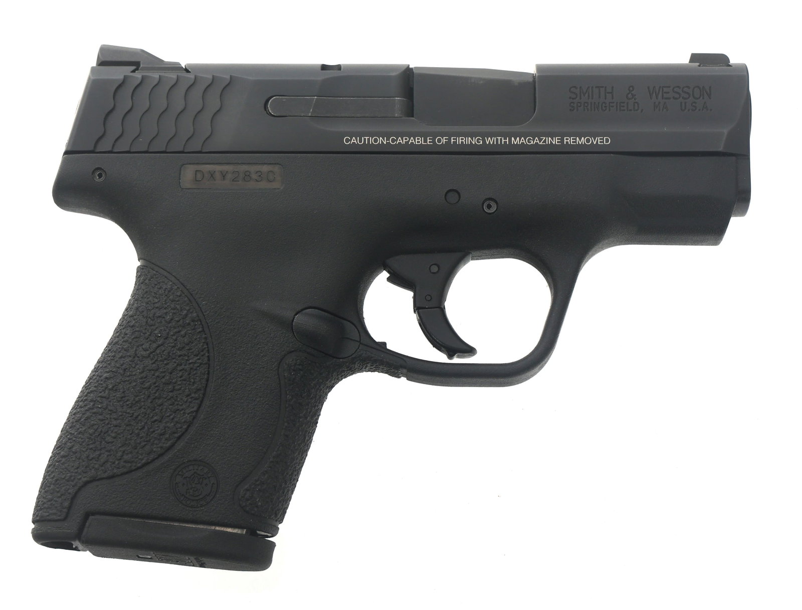 SMITH & WESSON MODEL M&P-9 SHIELD 9mm CAL PISTOL: SMITH & WESSON MODEL M&P-9 SHIELD 9mm CAL PISTOL Smith & Wesson Model M&P-9 Shield 9X19mm caliber semi automatic pistol. Matte black finish. Polymer frame with textured grips. Two magazines. Gun lock.