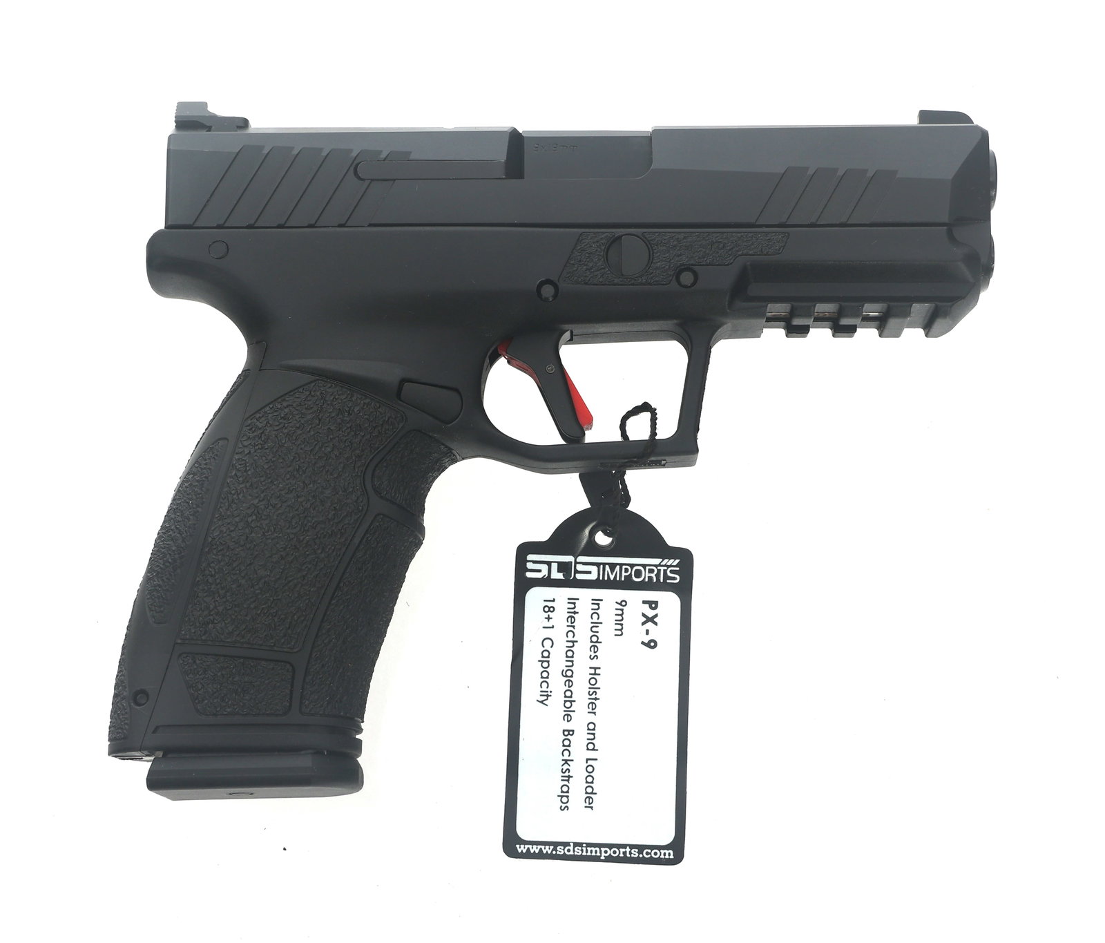 TISAS MODEL ZIGANA PX-9 9mm CALIBER PISTOL: TISAS MODEL ZIGANA PX-9 9mm CALIBER PISTOL Tisas Model Zigana PX-9 9x19mm Caliber semi automatic pistol. Import stamped Tisas. Matte black finish. Fixed sights. Three backstraps. Three sets of grip pa