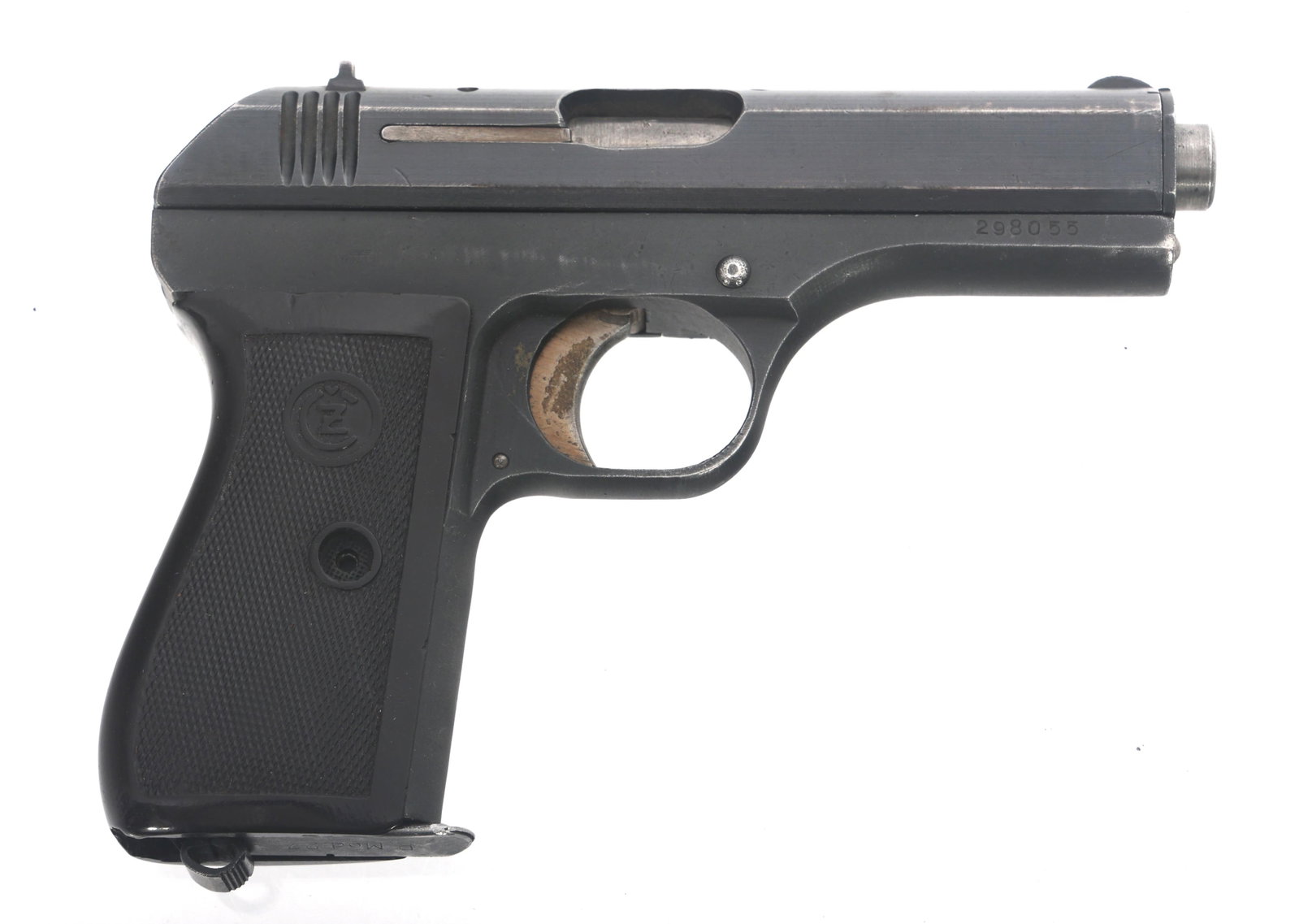 WWII GERMAN CZ MODEL 27 7.65mm CALIBER PISTOL: WWII GERMAN CZ MODEL 27 7.65mm CALIBER PISTOL WWII German CZ Model 27 7.65mm caliber semi automatic pistol. Faint Waffenamt WaA76 on right side of frame. Left slide stamped fnh, Pistol Modell 27 Kal. 