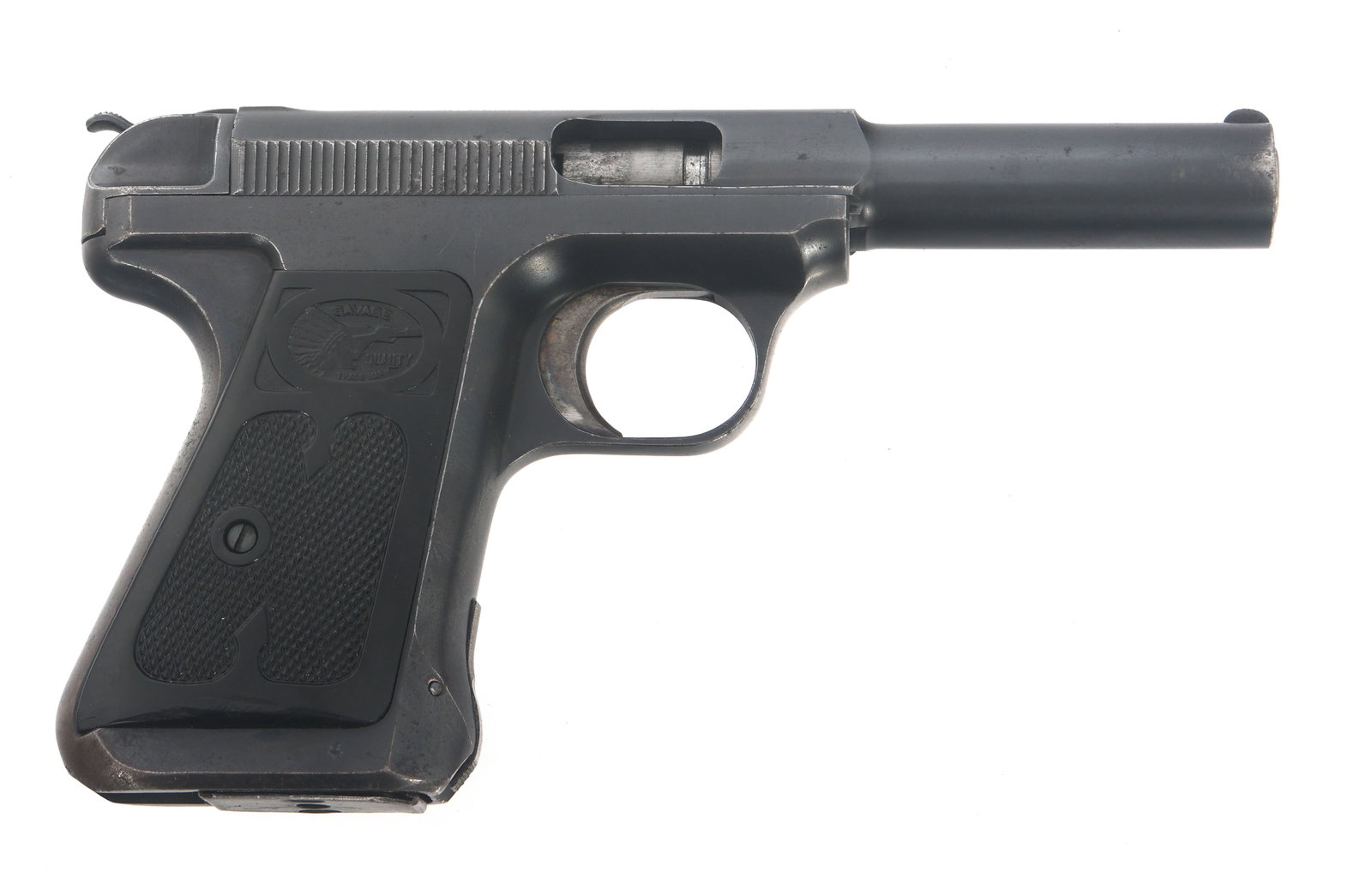 SAVAGE MODEL 1917 .380 ACP CALIBER PISTOL: SAVAGE MODEL 1917 .380 ACP CALIBER PISTOL Savage Model 1917 380 ACP caliber semi automatic pistol. Blued finish. Fixed sights. Checkered composite Savage grips. One magazine. Caliber / Gauge: 380 ACP 