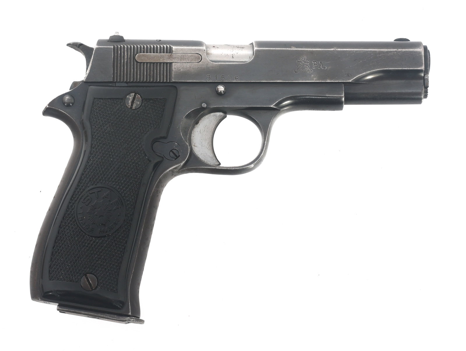 STAR MODEL SS .380 CALIBER SEMI AUTO PISTOL: STAR MODEL SS .380 CALIBER SEMI AUTO PISTOL Star Model SS .380 caliber semi automatic pistol. Left side of slide stamped Star B. Echeveria Eibar-Espana SA9mm-.380 . Right side of slide stamped with Ea