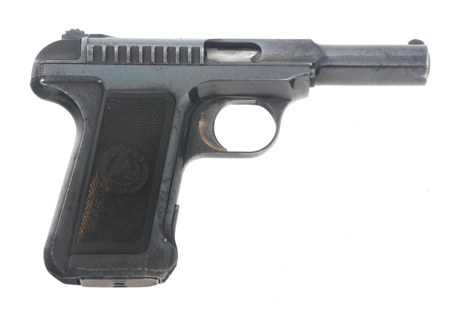 SAVAGE MODEL 1917 32 ACP CALIBER SEMI AUTO PISTOL: SAVAGE MODEL 1917 32 ACP CALIBER SEMI AUTO PISTOL Savage Model 1917 .32 ACP caliber semi automatic pistol. Blued finish Fixed sights. Checkered composite Savage grips. One magazine. Caliber / Gauge: 3