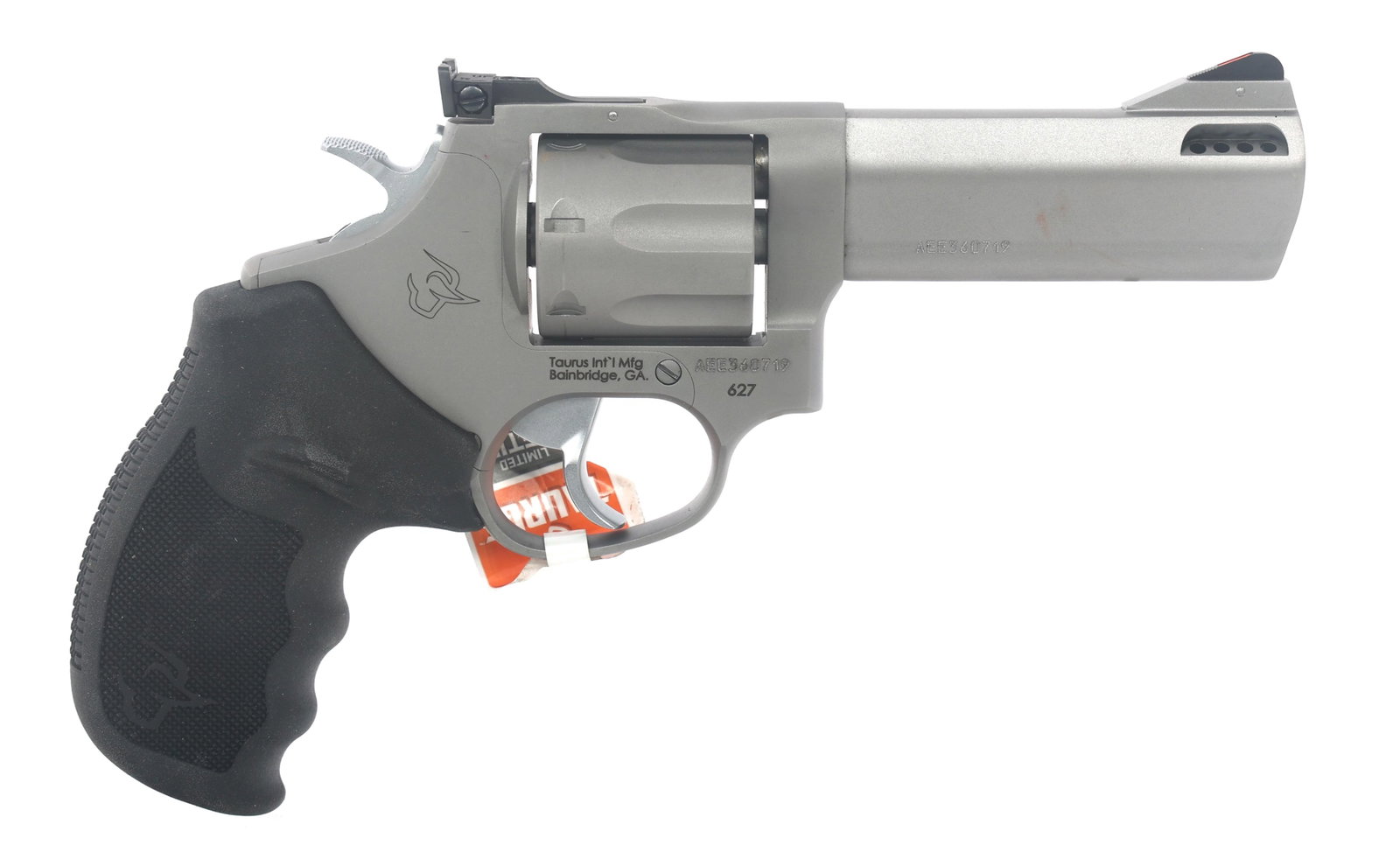 TAURUS MODEL 627 TRACKER .357 MAG CALIBER REVOLVER: TAURUS MODEL 627 TRACKER .357 MAG CALIBER REVOLVER Taurus Model 627 Tracker .357 Magnum caliber double action revolver. Matte stainless steel finish. Adjustable rear sight. Ported barrel. Checkered ru