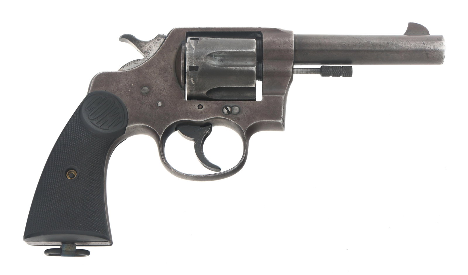 BRITISH COLT NEW SERVICE MODEL .45 CAL REVOLVER: BRITISH COLT NEW SERVICE MODEL .45 CAL REVOLVER 1914 British proofed Colt New Service Model .45 Colt caliber revolver. Top strap stamped Westley Richards & Co - London W. Left barrel stamped 45 Colt N