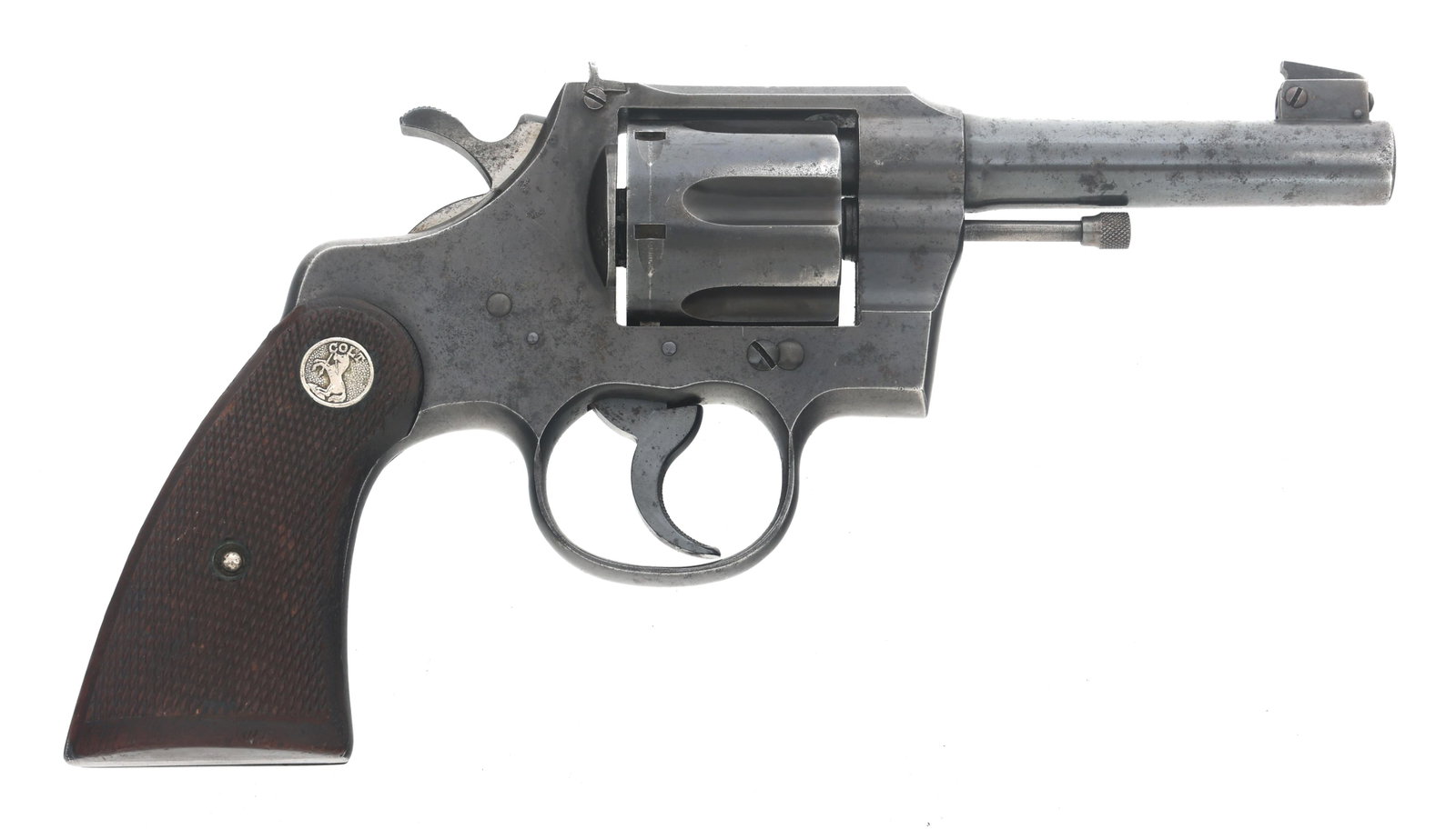 COLT OFFICERS MODEL TARGET .38 SPL CAL REVOLVER: COLT OFFICERS MODEL TARGET .38 SPL CAL REVOLVER 1950 Colt Officers Model Target .38 Special caliber DA revolver. Serial number matches on frame, crane arm, and grip. Adjustable sights. Six shot fluted