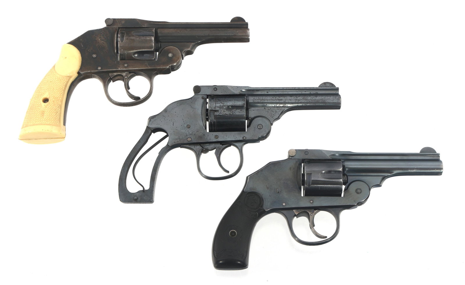 IVER JOHNSON AND H&R TOP BREAK .38 CAL REVOLVERS: IVER JOHNSON AND H&R TOP BREAK .38 CAL REVOLVERS Iver Johnson and Harrington & Richardson .38 caliber top break revolvers. A) Iver Johnson Safety Automatic. Barrel rib stamped Iver Johnson Arms & Cycl
