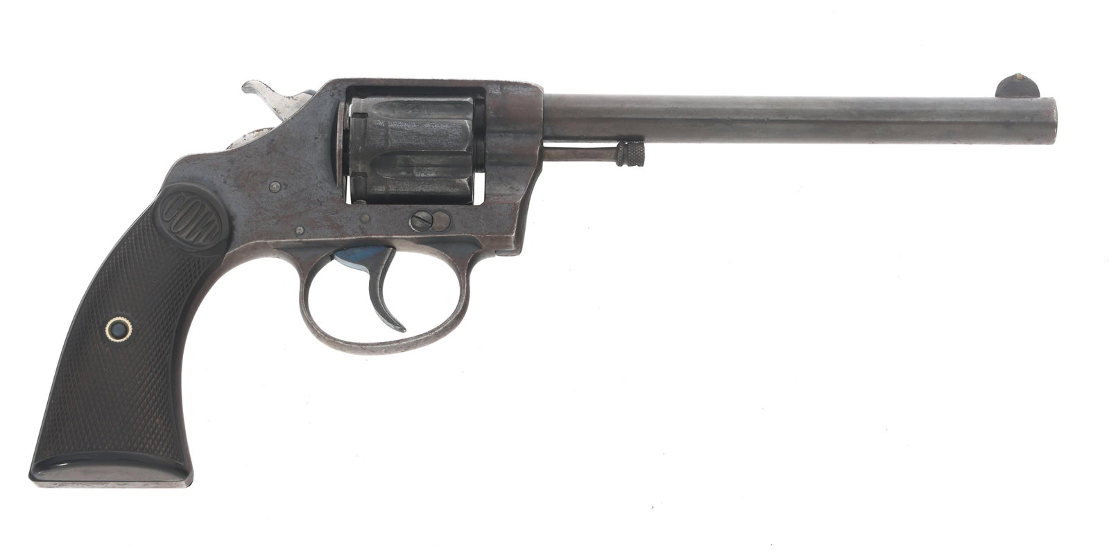 1905 COLT MODEL NEW POLICE .32 CALIBER DA REVOLVER: 1905 COLT MODEL NEW POLICE .32 CALIBER DA REVOLVER 1905 Colt Model New Police .32 caliber DA revolver. Serial number matches on frame and crane arm. Grips numbered 18160. Left side of barrel stamped C