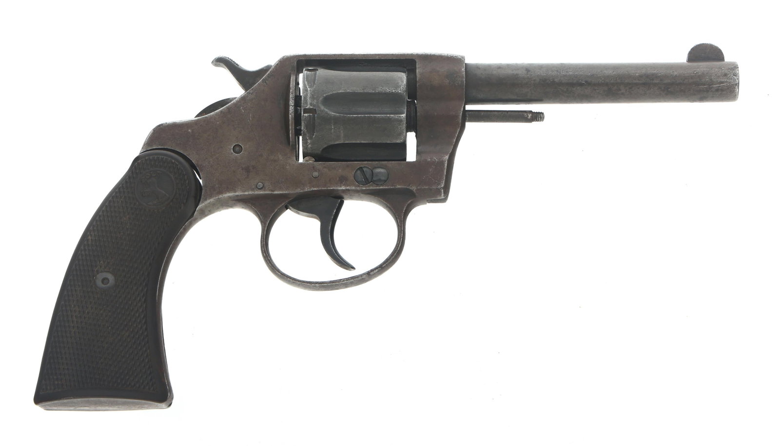 COLT MODEL NEW POLICE 32 CALIBER DA REVOLVER: COLT MODEL NEW POLICE 32 CALIBER DA REVOLVER 1903 Colt Model New Police 32 caliber DA revolver. Serial number matches on frame and crane arm. Six shot fluted cylinder. Replacement composite grips. Cal
