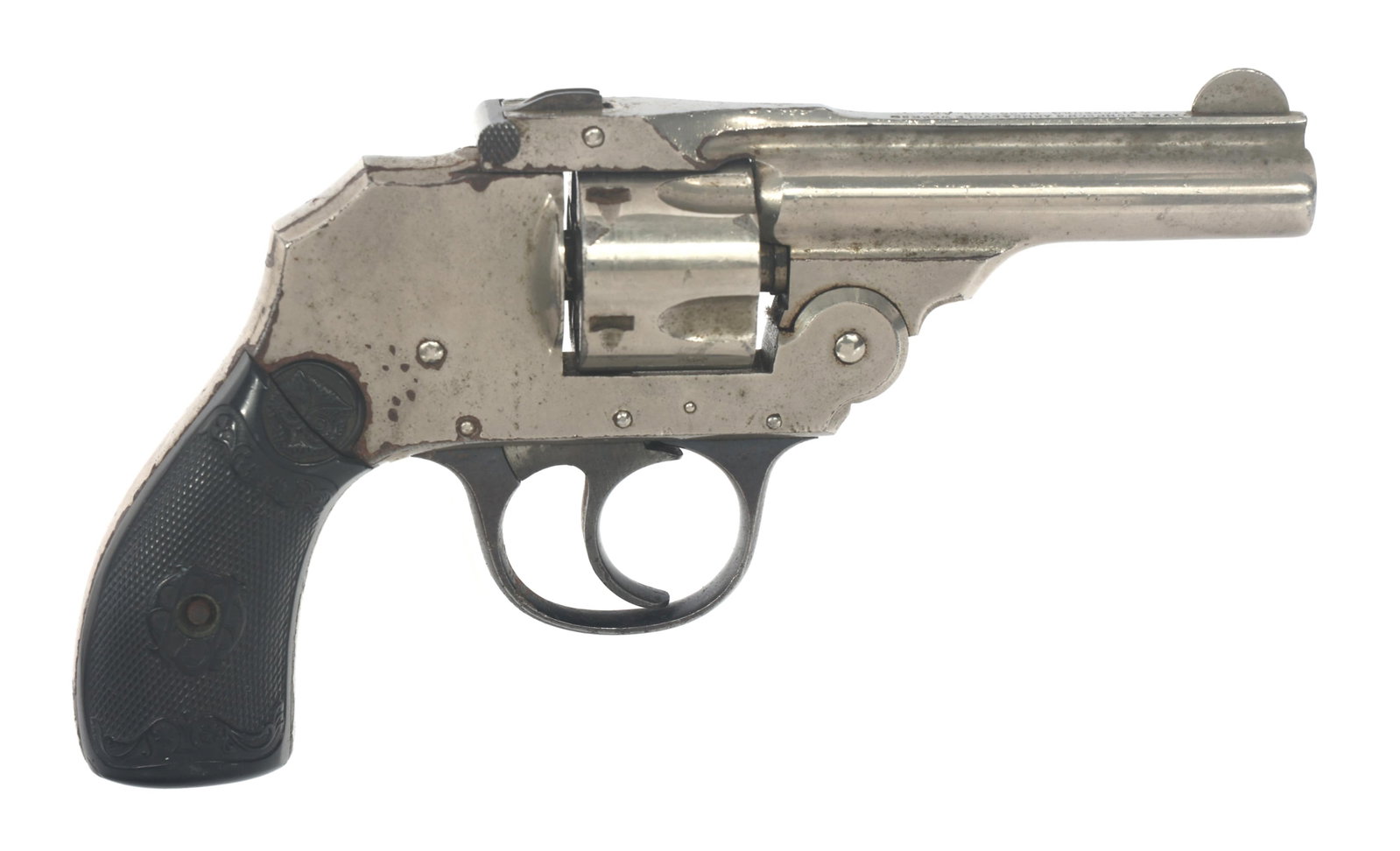 IVER JOHNSON 2nd MODEL TOP BREAK .32 CAL REVOLVER: IVER JOHNSON 2nd MODEL TOP BREAK .32 CAL REVOLVER Iver Johnson 2nd Model Safety Automatic Hammerless Top Break .32 caliber double action revolver. Fluted five shot cylinder. Checkered composite grips.