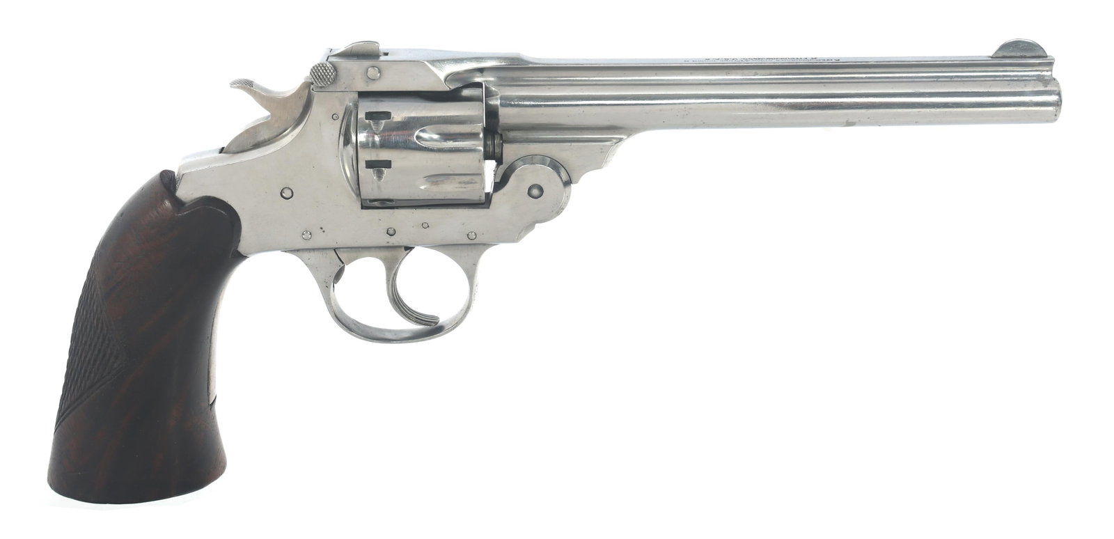 IVER JOHNSON SUPERSHOT SEALED EIGHT REVOLVER: IVER JOHNSON SUPERSHOT SEALED EIGHT REVOLVER Iver Johnson Supershot Sealed Eight .22 LR caliber double action top break revolver. Stainless steel. Wood grips. Eight shot fluted cylinder. Caliber /