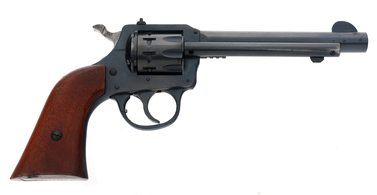 HARRINGTON & RICHARDSON MODEL 949 .22 CAL REVOLVER: HARRINGTON & RICHARDSON MODEL 949 .22 CAL REVOLVER 1965 Harrington & Richardson Model 949 Forty Niner .22 caliber DA revolver. Blued finish. Fixed sights. 9 shot fluted cylinder. Wood grips. Caliber