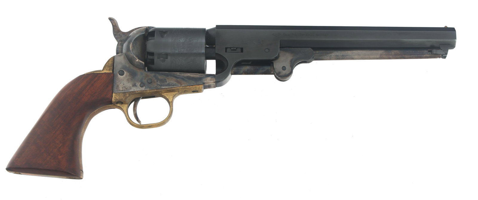 NAVY ARMS CO MODEL 1851 NAVY .36 CALIBER REVOLVER: NAVY ARMS CO MODEL 1851 NAVY .36 CALIBER REVOLVER Navy Arms Co. Model 1851 Navy .36 caliber single action percussion revolver. Import stamped Navy Arms. Blued barrel. Six shot cylinder with naval batt