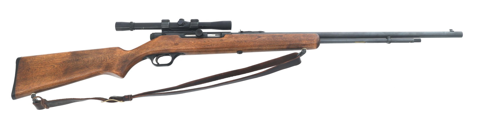 STEVENS MODEL 87A .22 CALIBER RIFLE: STEVENS MODEL 87A .22 CALIBER RIFLE Stevens Model 87A .22 S-L-LR caliber semi automatic rifle. Blued finish. Adjustable rear sight. Western Field 4x20 scope with cross hair reticle. Wood stock. Leathe
