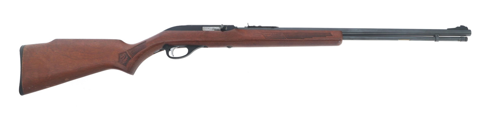 MARLIN GLENFIELD MODEL 60 .22 LR CALIBER RIFLE: MARLIN GLENFIELD MODEL 60 .22 LR CALIBER RIFLE Marlin Glenfield Model 60 .22 LR caliber semi automatic rifle. Blued finish. Blade front sight. Adjustable rear sight. Wood stock. Caliber / Gauge: 22 LR