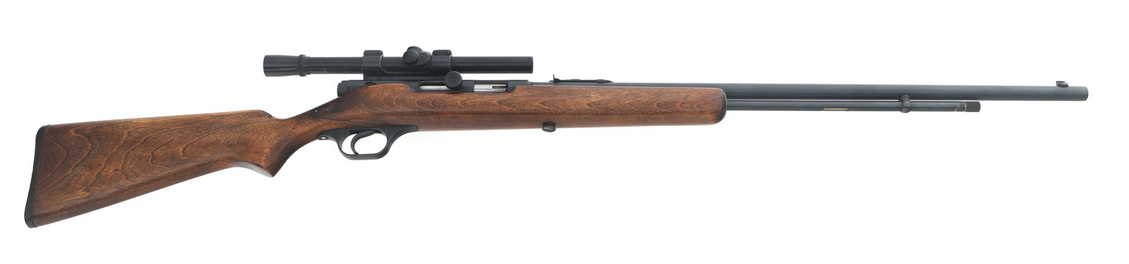 SPRINGFIELD STEVENS MODEL 87A .22 CALIBER RIFLE: SPRINGFIELD STEVENS MODEL 87A .22 CALIBER RIFLE Springfield Stevens Model 87A .22 LR caliber semi automatic rifle. Blued finish. Adjustable rear sight. Western Field 4x15 scope with cross hair reticle