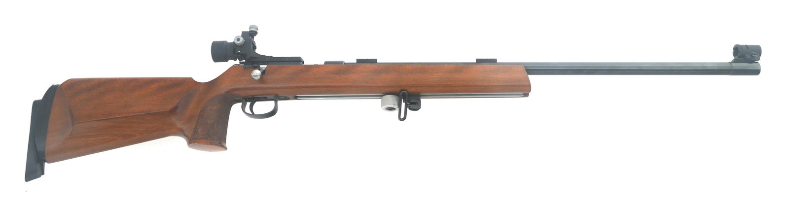 SAVAGE ANSCHUTZ MATCH 64 .22 CALIBER TARGET RIFLE: SAVAGE ANSCHUTZ MATCH 64 .22 CALIBER TARGET RIFLE Savage Anschutz Match 64 .22 LR caliber target rifle. Blued finish. Diopter front sight. Anschutz adjustable rear peep sight. Scope rails. Barrel weig