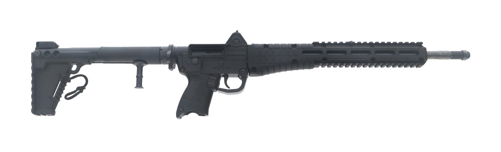 KEL-TEC MODEL SUB 2000 9x19mm CALIBER RIFLE: KEL-TEC MODEL SUB 2000 9x19mm CALIBER RIFLE KEL-TEC Model SUB 2000 9X19mm caliber semi automatic folding rifle. Matte black finish. Polymer frame. Threaded barrel. No magazine. Caliber / Gauge: 9x19mm