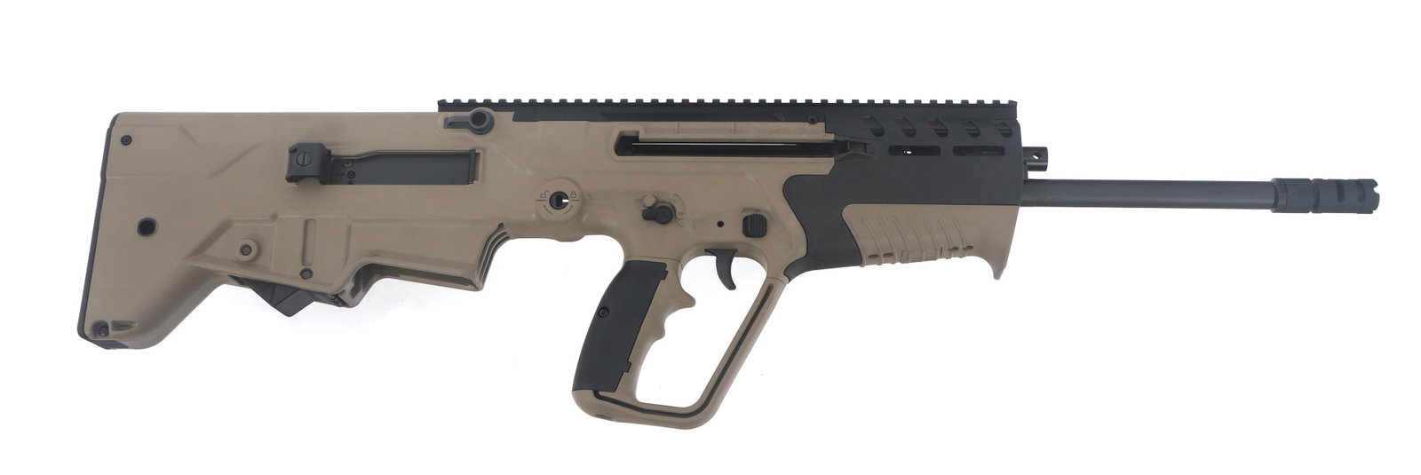 IWI US MODEL TAVOR 7 7.62mm CALIBER RIFLE: IWI US MODEL TAVOR 7 7.62mm CALIBER RIFLE IWI US Model Tavor 7 7.62mm caliber semi automatic bull pup rifle. Full flat top receiver. Compensator. Polymer frame and checkered pistol grip. One magazine.