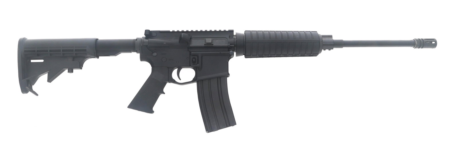 DEL-TON INC MODEL DTI-15 5.56mm CALIBER RIFLE: DEL-TON INC MODEL DTI-15 5.56mm CALIBER RIFLE Del-ton Inc Model DTI-15 5.56x45mm caliber semi automatic rifle. Matte black finish. Flat top receiver. Composite hand guard. Flash hider. Forward assist.
