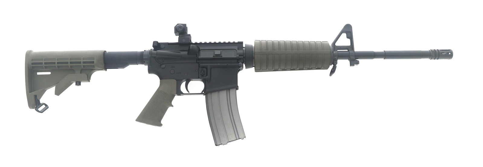 PALMETTO STATE MODEL PA-15 5.56mm CALIBER RIFLE: PALMETTO STATE MODEL PA-15 5.56mm CALIBER RIFLE Palmetto State Armory Model PA-15 5.56X45mm caliber semi automatic rifle. Matte black finish. Flat top receiver. A2 front sight. Adjustable rear pop up 