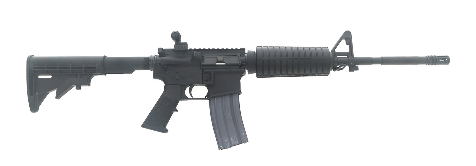 SUPERIOR ARMS MODEL S-15 5.56mm CALIBER RIFLE: SUPERIOR ARMS MODEL S-15 5.56mm CALIBER RIFLE Superior Arms Model S15 5.56x45mm caliber semi automatic rifle. Matte black finish. Flat top receiver. A2 front sight. Adjustable rear pop up sight. Bayon