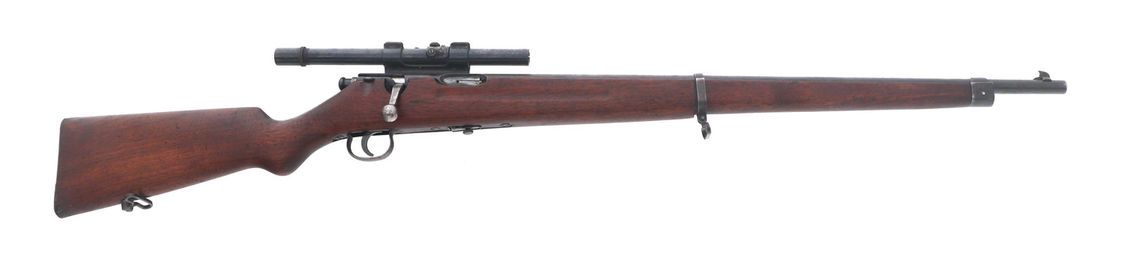 SAVAGE MODEL NRA MATCH .22 CALIBER RIFLE: SAVAGE MODEL NRA MATCH .22 CALIBER RIFLE Savage Model NRA Match .22 LR bolt action rifle. Missing rear sight. Sling mounts. Wood stock with metal butt plate. Unmarked rifle scope with crosshair reticl