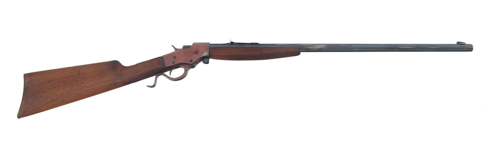 STEVENS MODEL 1915 FAVORITE .22 LR CALIBER RIFLE: STEVENS MODEL 1915 FAVORITE .22 LR CALIBER RIFLE Stevens Model 1915 Favorite .22 LR caliber falling block rifle. 24 inch octagonal barrel. Adjustable rear sight. Wood stock with brass butt plate. Cali