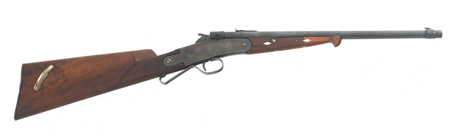 HAMILTON MODEL 27 .22 CALIBER BREAK OVER RIFLE: HAMILTON MODEL 27 .22 CALIBER BREAK OVER RIFLE Hamilton model 27 break over .22 caliber rifle. Receiver stamped The Hamilton Rifle No. 27 - .22 Cal. Custom forend and butt stock. Buck carved into left