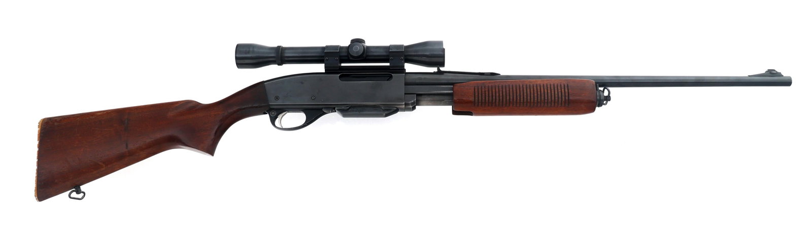 REMINGTON MODEL 760 .308 WIN CALIBER RIFLE: REMINGTON MODEL 760 .308 WIN CALIBER RIFLE Remington Gamemaster Model 760 .308 Win caliber pump action rifle. Blued finish. Adjustable rear sight. Wood stock with metal butt plate. Weaver K4 60-c scop