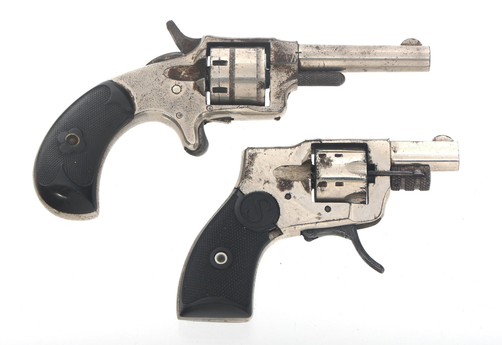 SEDGLEY & RANGER .22 CALIBER REVOLVERS: SEDGLEY & RANGER .22 CALIBER REVOLVERS Sedgley and Ranger .22 caliber revolvers. A) Sedgley Model Baby Hammerless .22 Long caliber folding trigger revolver. Nickel plated. Top strap stamped Baby Hamme