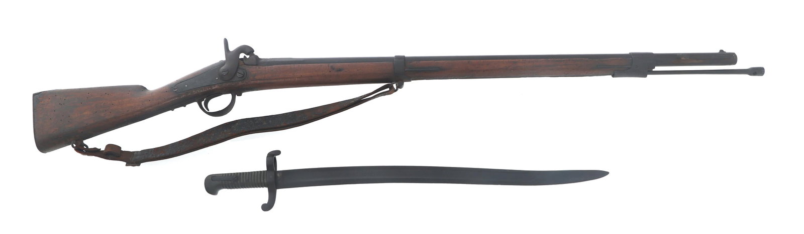 BELGIAN 70 CALIBER BACK LOCK PERCUSSION MUSKET: BELGIAN 70 CALIBER BACK LOCK PERCUSSION MUSKET Belgian .70 caliber back lock percussion musket. Unmarked side plate. Crown over CD stamped on trigger guard and top butt plate. Crown over D on opposite