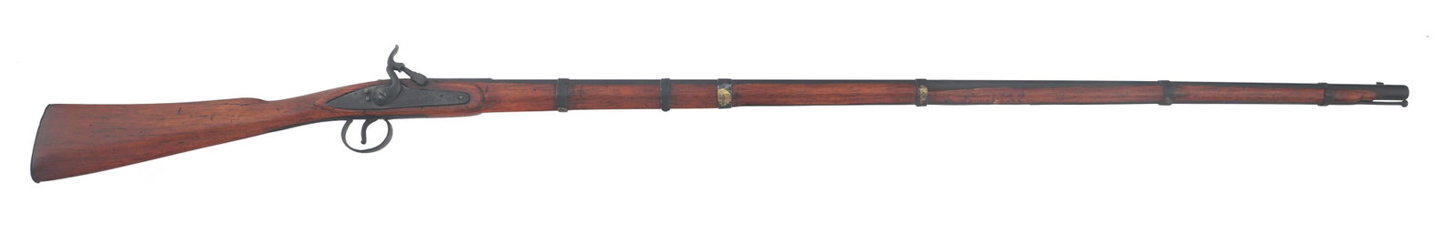 RESTOCKED MOUKAHLA .54 CALIBER PERCUSSION MUSKET: RESTOCKED MOUKAHLA .54 CALIBER PERCUSSION MUSKET Restocked Moukahla .54 caliber percussion musket. Blade front sight. Ramrod. 63.75"overall length. Caliber / Gauge: 54 Barrel Length: 47"