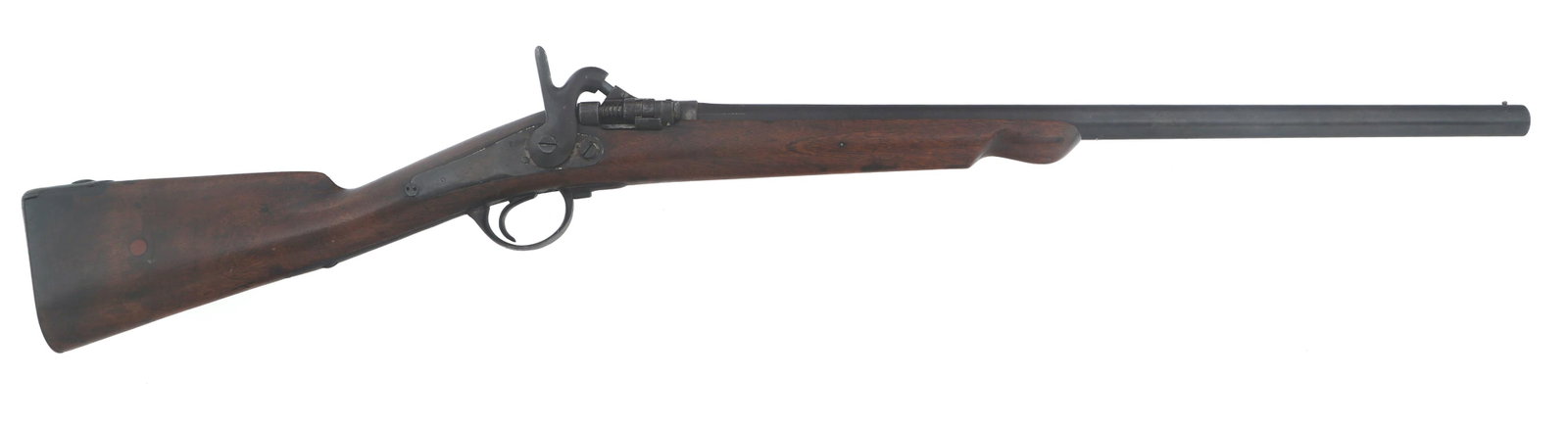 FRENCH TABATIERE CONVERSION 12 GA SHOTGUN: FRENCH TABATIERE CONVERSION 12 GA SHOTGUN French Tabatiere conversion Champion 12 gauge shotgun. Bead sight. Wood stock. Caliber / Gauge: 12 Barrel Length: 24.25" Serial Number: 534 Classification: