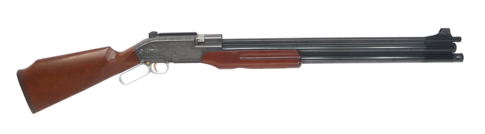 EUN JIN MODEL SUMATRA 5MM CALIBER PCP AIR RIFLE: EUN JIN MODEL SUMATRA 5MM CALIBER PCP AIR RIFLE EUN JIN Ind. Co. Model Sumatra 5mm PCP air rifle. Hooded front sight. Two position rear peep sight. Lever action. Air pressure gauge. High/Low air press
